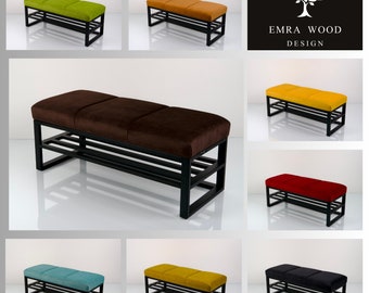 Bench Industrial Manufacturer Handmade Emra Wood LGM-525 Color Black | Footstool | Pouffe | Hallway Bench | Entrance Hallway