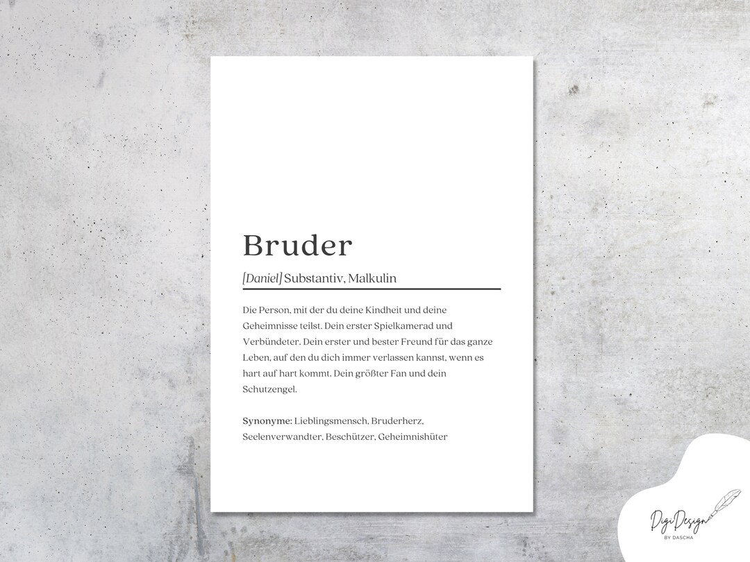 BRUDER Poster Personalized | Definition | Brother Gift | Birthday ...