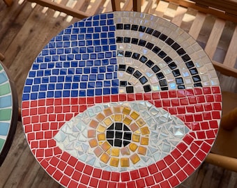 Handmade Evil Eye Mosaic Side Table, Turkish Nazar Decor, Boho Accent Table, Mediterranean Patio Table, Unique Gift