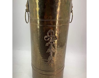Vintage Brass Umbrella Stand Lion Head Handles Bow Swag Entryway Decor 17.5in