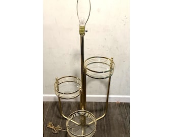 Etagere Hollywood Regency Brass Tone 3 Tier Glass Table Floor Lamp Plant Stand