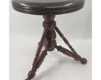 Antique TONK Piano Stool Adjustable Victorian Turned Wood Tripod Chicago USA