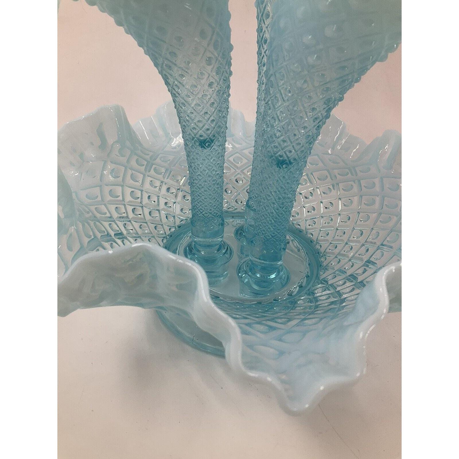 FENTON ガラス 10 インチ フラワー EPERGNE シーブルー オパールセント