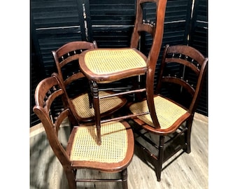 VTG Eastlake Style Cane Seat Dining Chairs Set 4 Solid Wood Victorian Revival