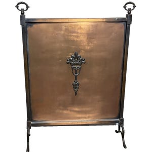 VTG Copper Fireplace Screen Wrought Iron Decorative Ring Pull Fire Guard 26"x 18