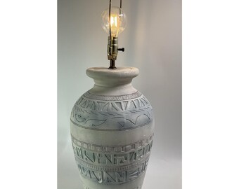 Vintage White Ceramic Lamp Florence Lighting Studios Textured Boho 1970s Tribal