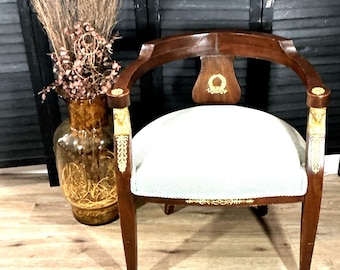Vintage Empire Style Accent Chair Neoclassical Gilt Mounted Vanity Chair