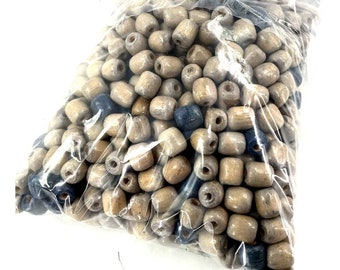 Vintage houten macramékralen 2 lb 4 oz HONDERDEN KRALEN Blauwbeige 5/8" x 1/2"