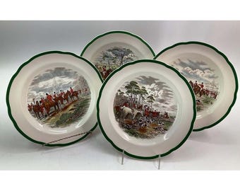Spode The Hunt dinerbordenset van 4 JF Herring Paardrijd Vosjacht Engeland