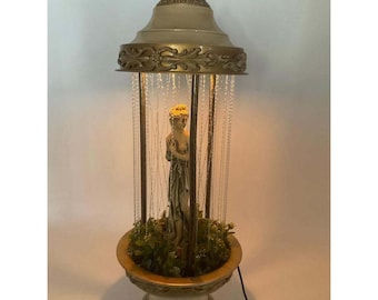 Vintage Mineral Oil Rain Lamp Goddess Statue Gold Greek Roman Decor 29 Inch