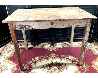 Antique Primitive Farmhouse Table Desk Original Paint Rustic 39” Wide Drawer