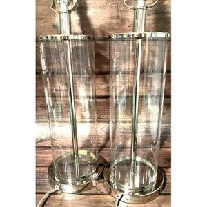 Pair Ralph Lauren Home Glass Cylinder Lamps, Polished Nickel