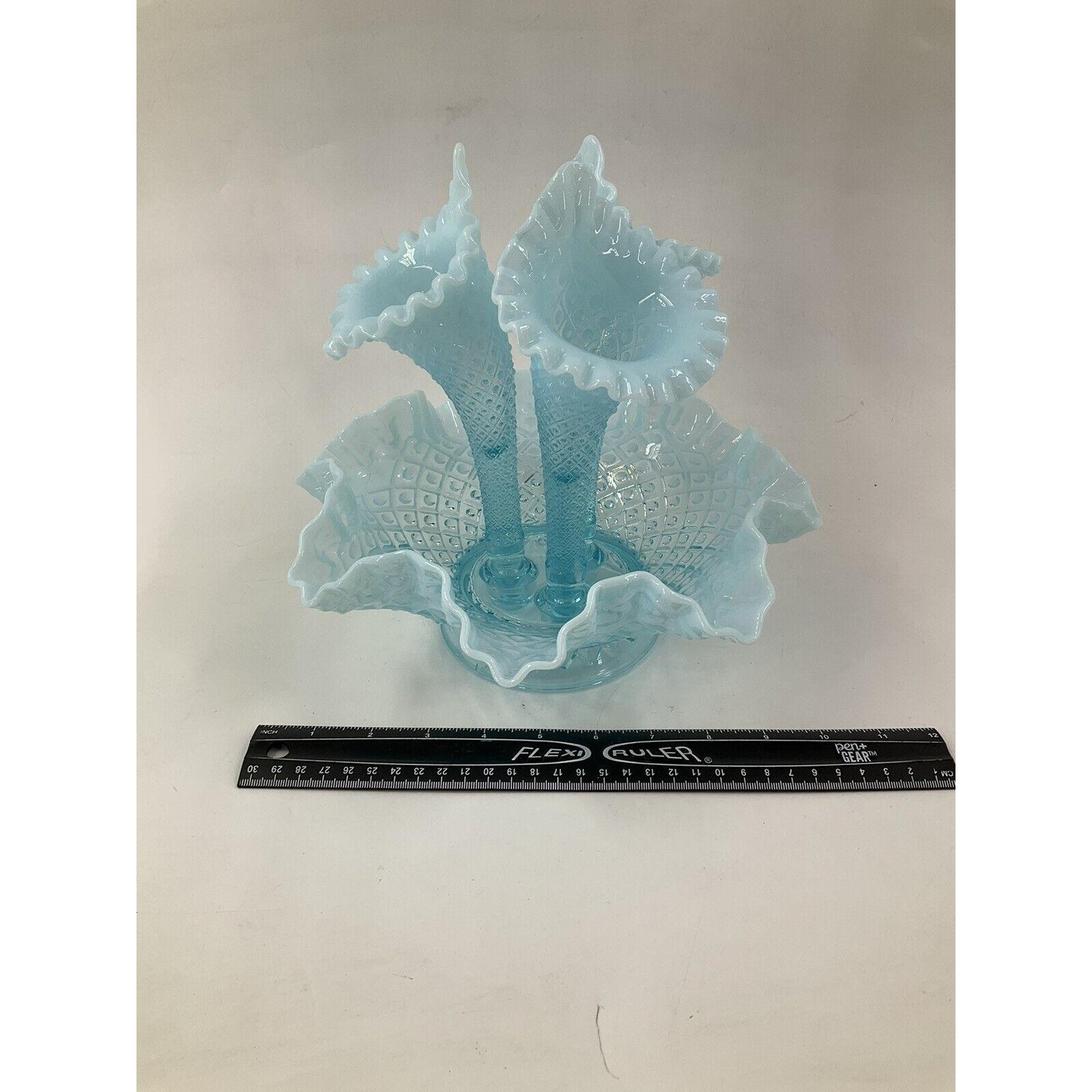 FENTON ガラス 10 インチ フラワー EPERGNE シーブルー オパールセント