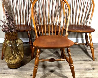 VTG Ethan Allen Windsor Chairs Set of 4 Cottage Dining Chairs Solid Wood Farmhouse Seating