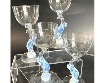 Libbey Silhouette Opalescent Kangaroo cocktailglazen, set van 15 cm, geblazen glas (MCM).