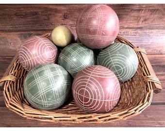 Vintage Wooden Lawn Bowling Bocce Ball Set Antique Rustic 4.5" Decor 9 Pieces