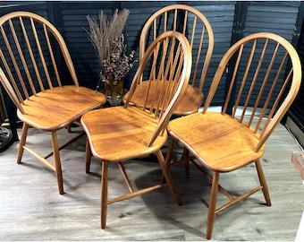 Set 4 Vintage Danish Modern Dining Chairs Made in Denmark 1990 Teak Wood Windsor