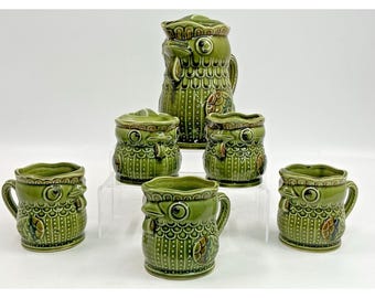 6 Piece Vintage Trimont  Rooster Coffee Tea Pot Set Made in Japan  Avocado
