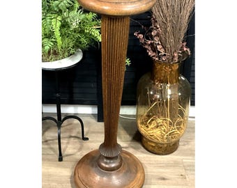 Supporto per felce in rovere bianco tagliato di quarto, piedistallo, colonna a spacco, altezza 36", antico