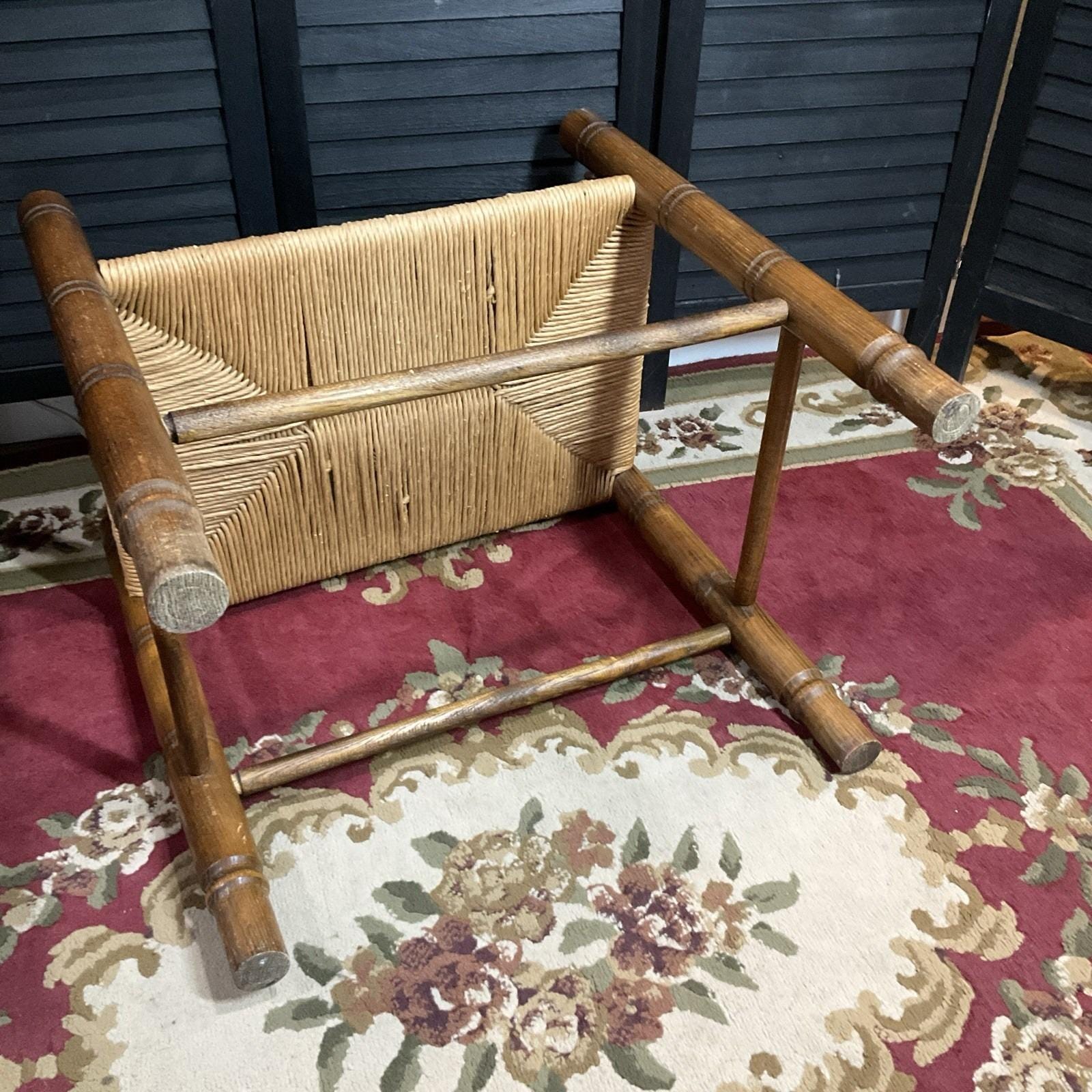 Rustic Farmhouse Bench Woven Rush Seat Vintage Wooden Stool, Entryway ...