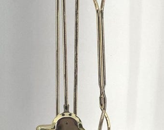 Vtg Green Marble Handles And Green Marble Base Solid Brass Fireplace Tool Set