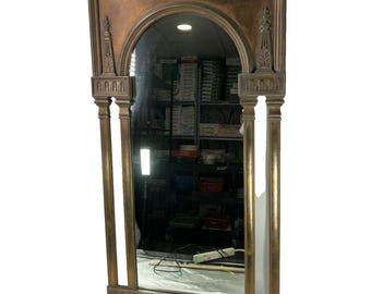 Vintage Neoclassical Arch Wall Mirror with Ornate Columns – Bronze Architectural Mirror 50x28