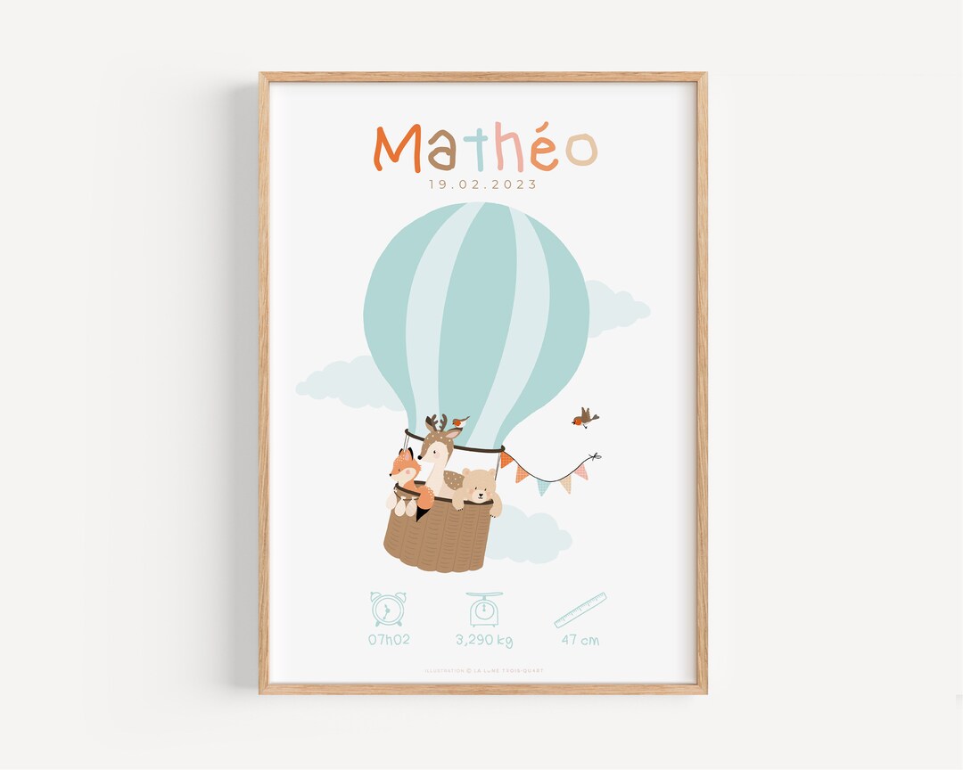 Poster, Illustrated and Customizable Hot Air Balloon Poster, A4, A3 ...