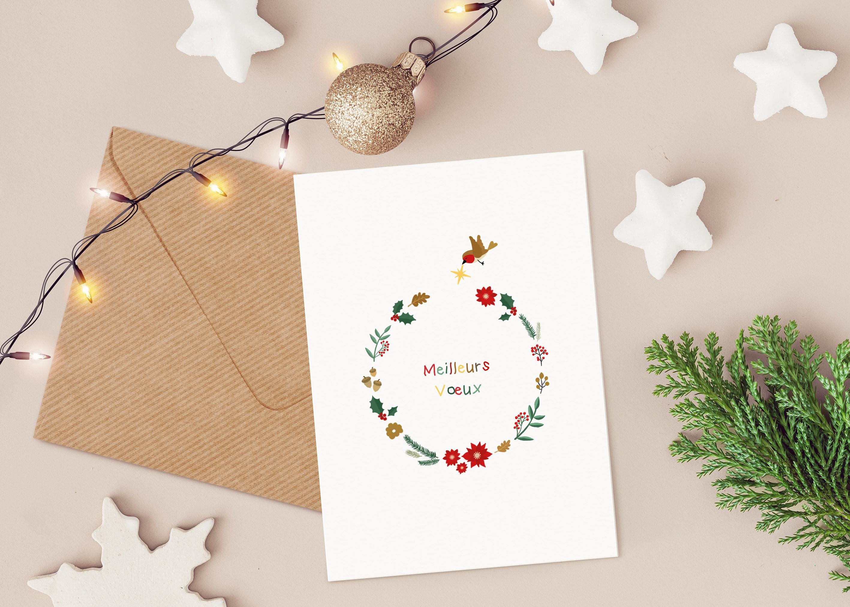 Lot De 5 Cartes De Vœux De Noël - Design Porte D'entrée Artisanale Avec Couronne