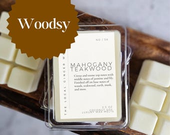 Woodsy Strong Scented Luxury Wax Melts | Woods Teakwood Tobacco Pine Firewood Cedar Earthy | Coconut Soy | Dye Free