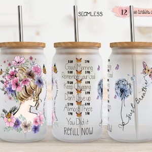 Emballage motivant de 16 oz, gobelet en verre Libbey de 16 oz, sublimation, suivi de l'eau, conception numérique inspirante, emballage de 16 oz