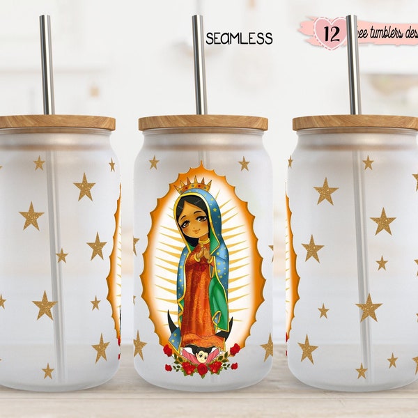 Virgen de Guadalupe 16oz Wrap, 16oz Glass Can Wrap, Sublimation Design, Virgen Digital design, Digital Design, Catholic Digital Design