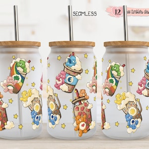 Cute Bears 16oz Wrap, Glass Can Tumbler Design, Digital Design, Sublimation Design, Rainbow Design, Cute Bears 16oz wrap,Cute Cartoon Design