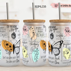 Positive motivierende 16 Unzen Verpackung, 16 Unzen Libbey Glasdosenbecher, Sublimationsdesign, motivierendes digitales Design, inspirierende Zitate wickeln