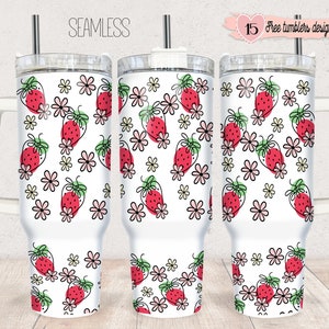 40oz Tumbler Wrap Sublimation, Cute Strawberry 40oz Tumbler Png, 40oz Digital Design, 40oz Strawberry Digital Design, Strawberry, 40oz wrap