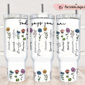 Gobelet Christian 40 oz, Sublimation pour emballage de gobelet 40 oz, Tumbler 40 oz PNG, Design sublimation 40 oz, Design numérique Christian 40 oz, Papier floral