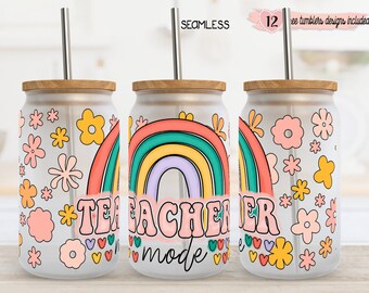 Teacher Mode 16oz Libbey Glass Can Tumbler Sublimation Design (Digital Download)