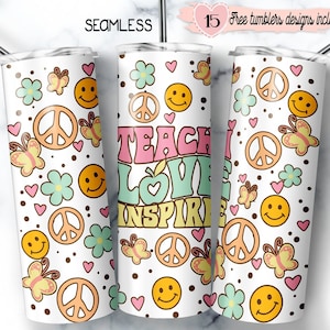 Leraar 20 oz wrap, retro leraar bekerontwerp, sublimatie wrap, Teach Love Inspire wrap, leraar digitaal ontwerp, retro design wrap, 20 oz