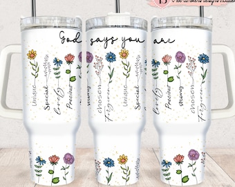 Christian Floral 40oz Tumbler Wrap Sublimation Design (PNG)