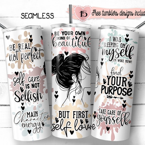 Positive affirmations Tumbler Wrap, 20oz Skinny Tumbler Wrap, Self-Love 20oz Design, Digital Download, Positive Quotes Design, Inspirational