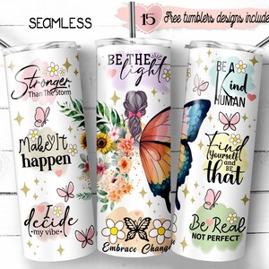 Emballage motivant de 20 oz, design par sublimation numérique, design numérique de 20 oz, design de gobelet papillon, design de citations inspirantes