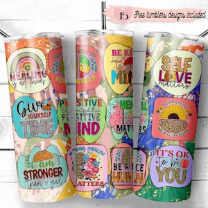 Geestelijke gezondheid 20oz wrap, digitaal sublimatieontwerp, 20oz digitaal ontwerp, beker voor geestelijke gezondheid, inspirerende citatenontwerp, geestelijke gezondheid