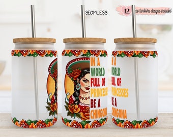 Mexicana Tumbler Wrap: Roses & Chingona Design (Digital Download)