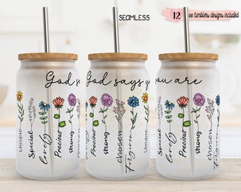 Christian Inspirational 16oz Glass Can Wrap: Floral Design (Digital Design)