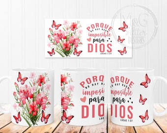 Spanish Bible Verse Mug Design: Floral Butterfly PNG (Digital Design)