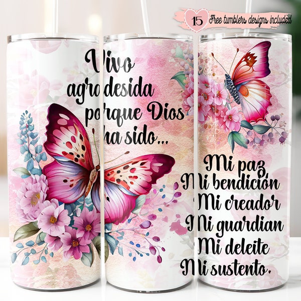 Inspirational Spanish 20oz Design, Positive gratitude 20oz wrap, Digital Sublimation design, Spanish Design, Espanol Wrap Design, gratitude