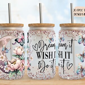 Positives 16 Unzen Wrap Design, 16 Unzen Glasdosenverpackung, Digital Wrap Design, Inspirational Digital Design, Schmetterling Glitter Design, Floral Moom Wrap