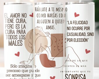 Envoltorio para vaso de 20 oz con frases motivacionales en español (diseño digital)