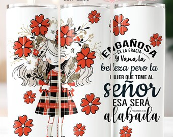 Envoltorio para vaso de 20 oz con versículo bíblico en español: Diseño floral de niña (descarga digital)