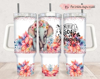 Floral Elephant 40oz Tumbler Wrap: Glitter Sublimation Design (Digital Download)