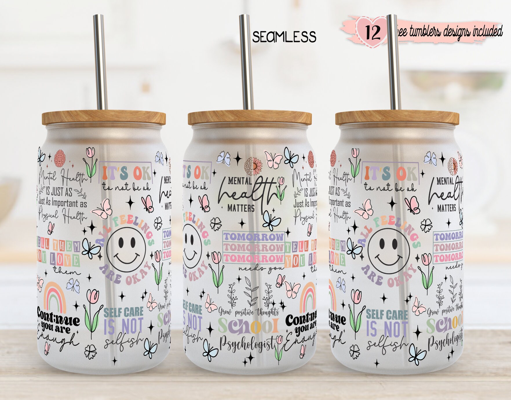 Mental Health Tumbler Wrap Design: Motivational Quotes (digital Design) -  Etsy, image size:1764x1381